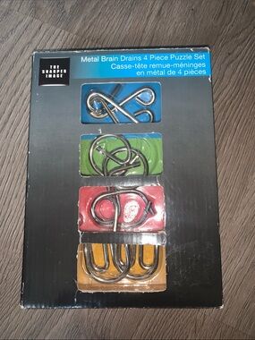 Sharper Image Silver Metal Brain Drains 4-Piece Puzzle Set
